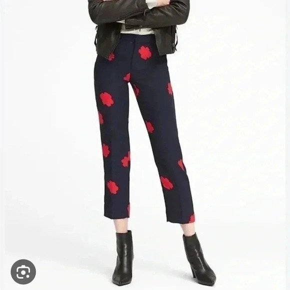 Banana Republic | Women Avery Navy Blue Red Floral Straight Ankle - Picture 2 of 9